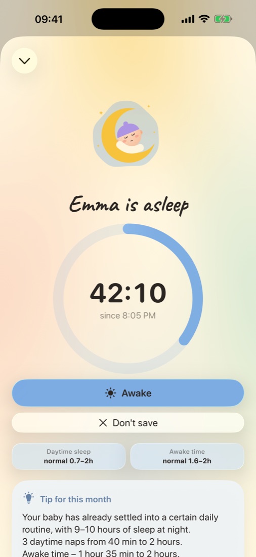 Wobbly sleep timer: baby asleep for 42 minutes